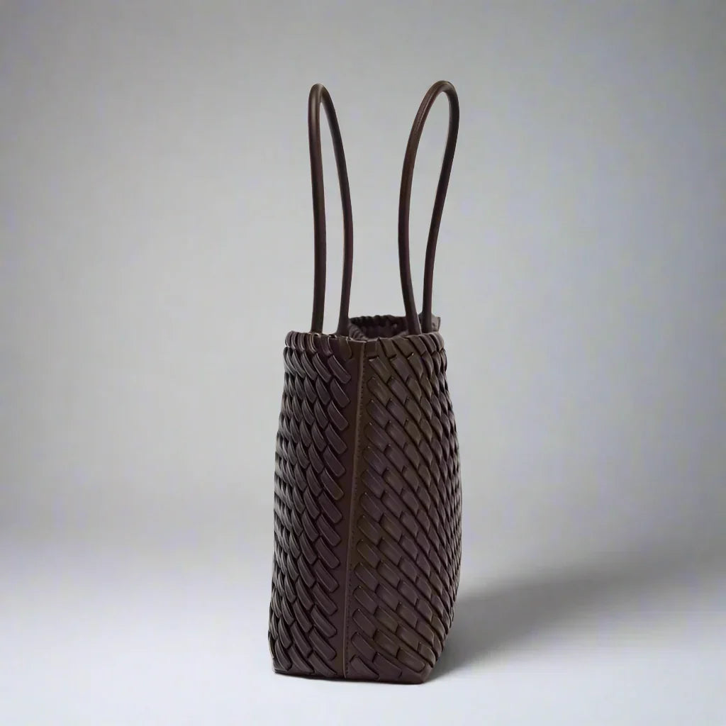 Woven Leather Tote Shoulder Bag with Double Handles