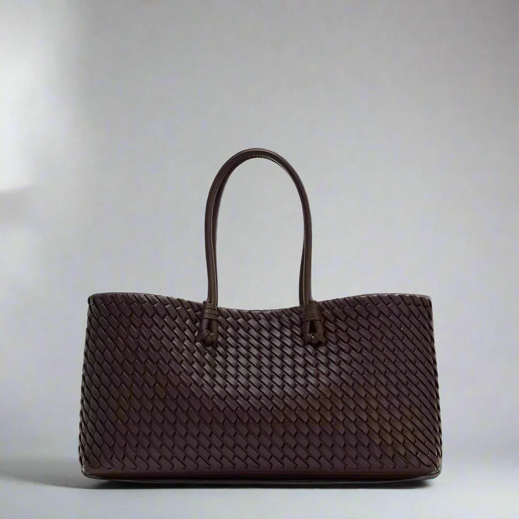Woven Leather Tote Shoulder Bag with Double Handles