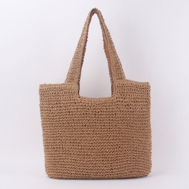 Woven Straw Beach Bag with Double Handles and Structured Shape