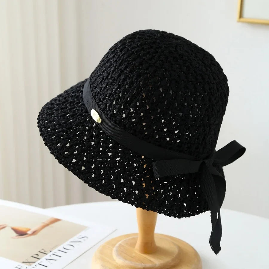 Woven Straw Sun Hat with Ribbon Bow Detail