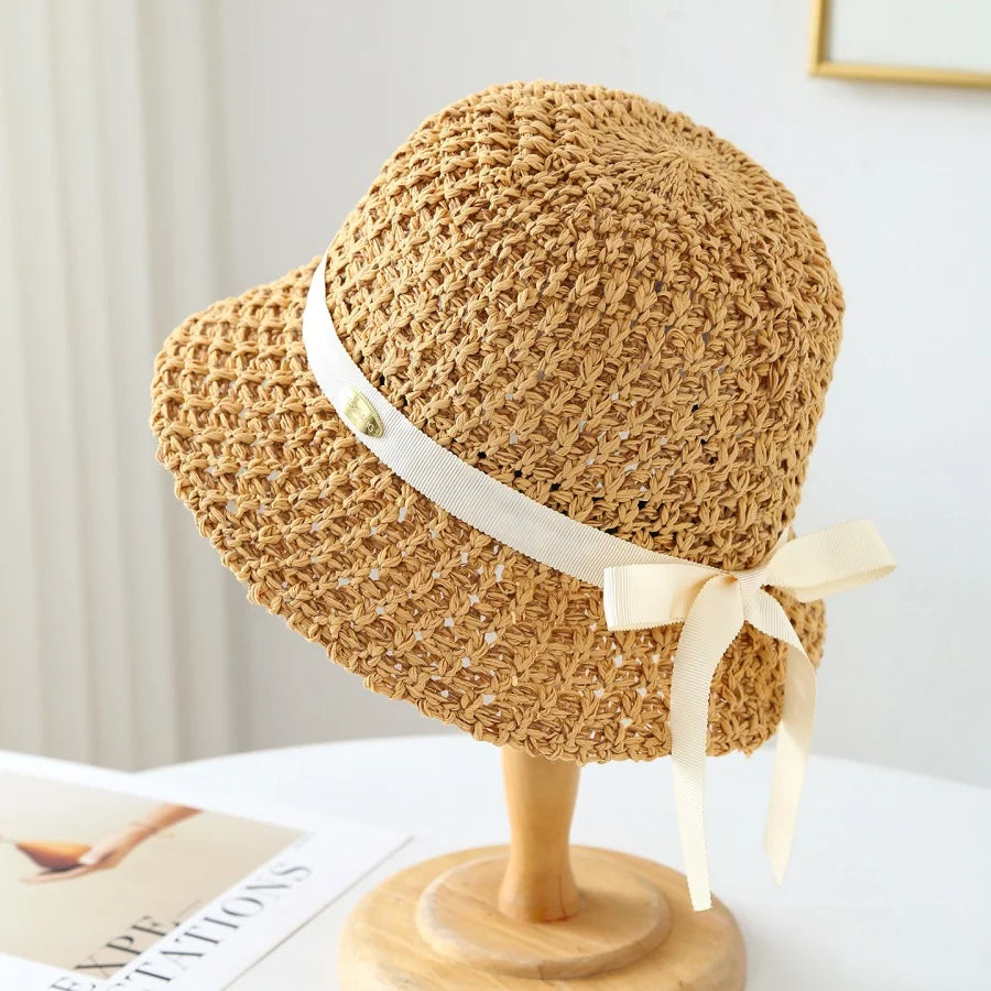Woven Straw Sun Hat with Ribbon Bow Detail