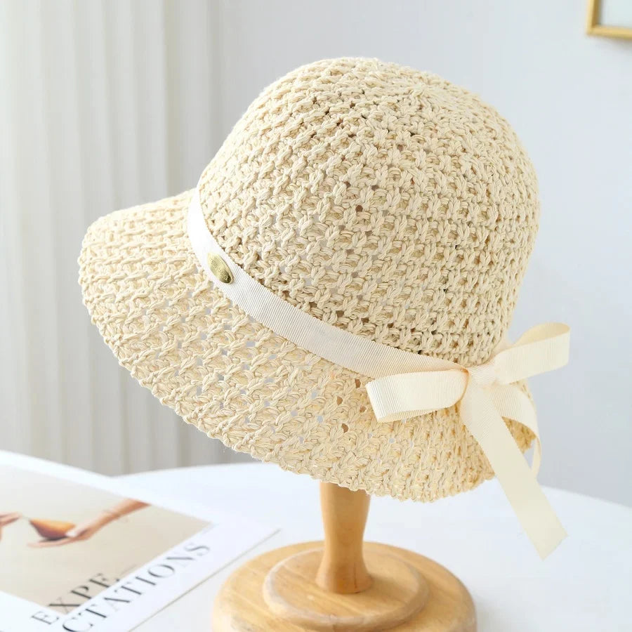 Woven Straw Sun Hat with Ribbon Bow Detail