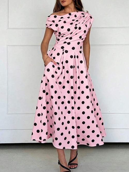 A-line Polka Dot Midi Wedding Guest Dress