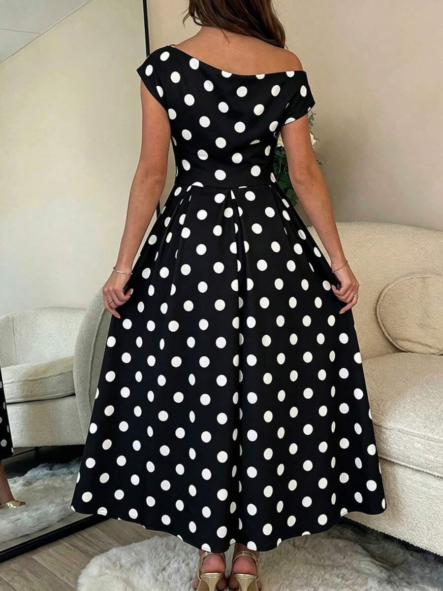 A-line Polka Dot Midi Wedding Guest Dress