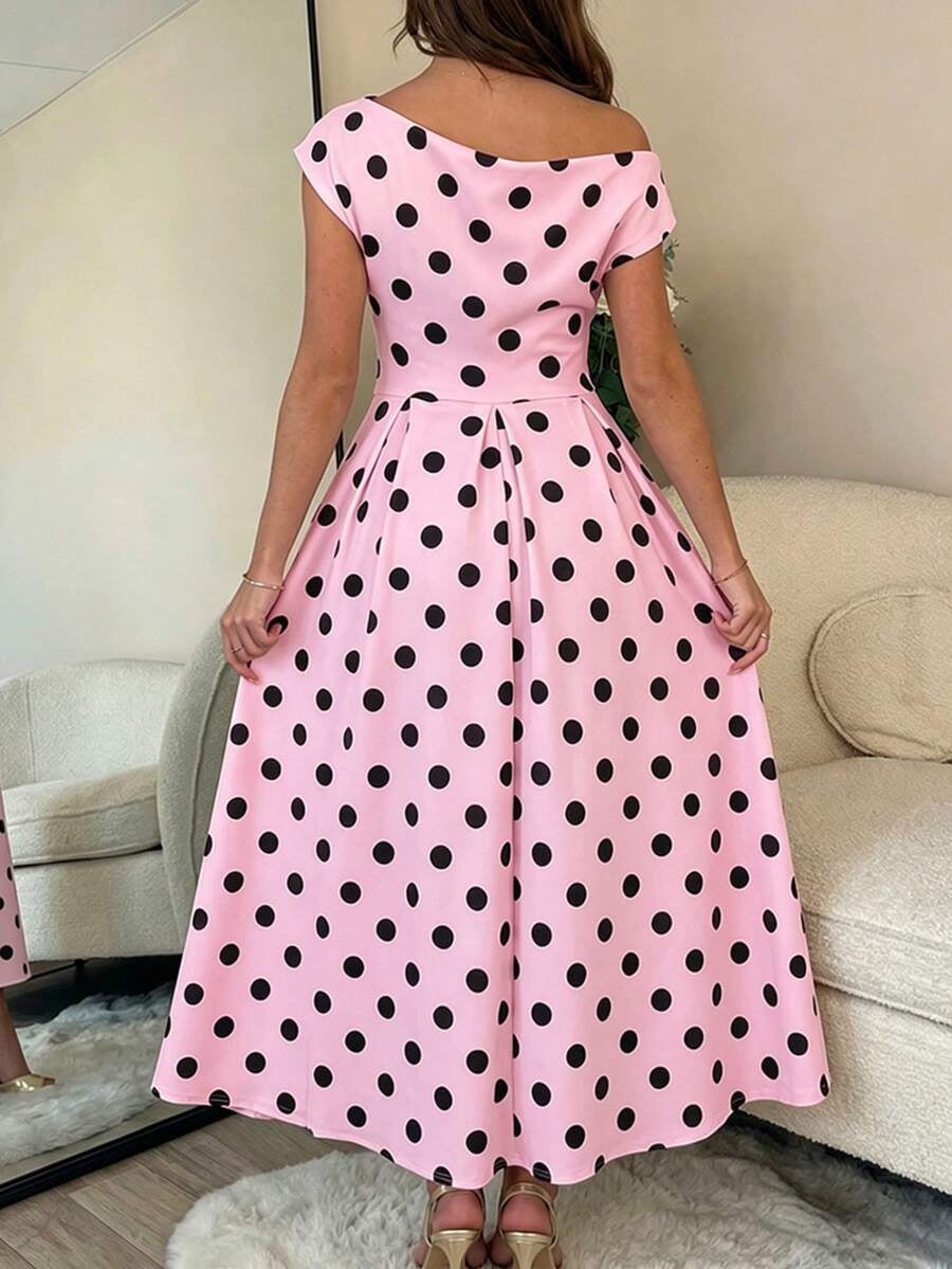 A-line Polka Dot Midi Wedding Guest Dress