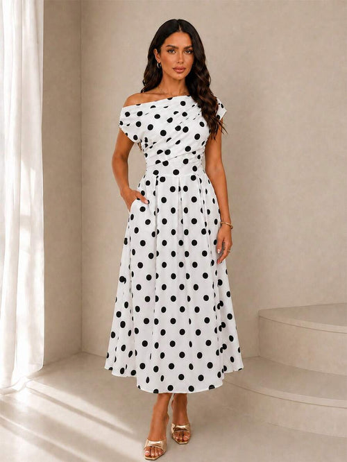 A-line Polka Dot Midi Wedding Guest Dress