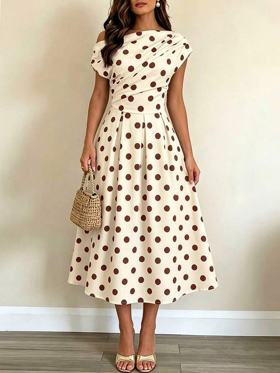 A-line Polka Dot Midi Wedding Guest Dress