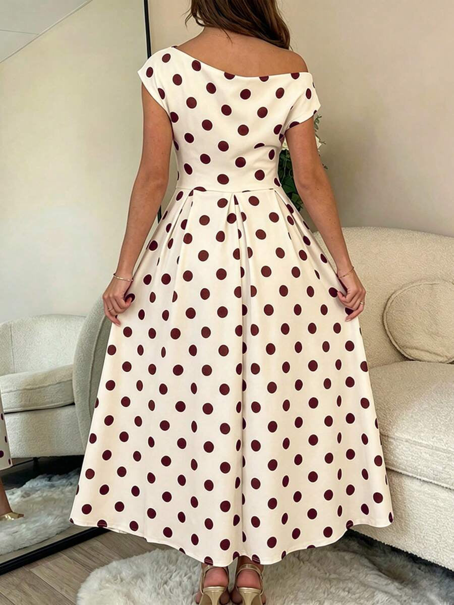 A-line Polka Dot Midi Wedding Guest Dress