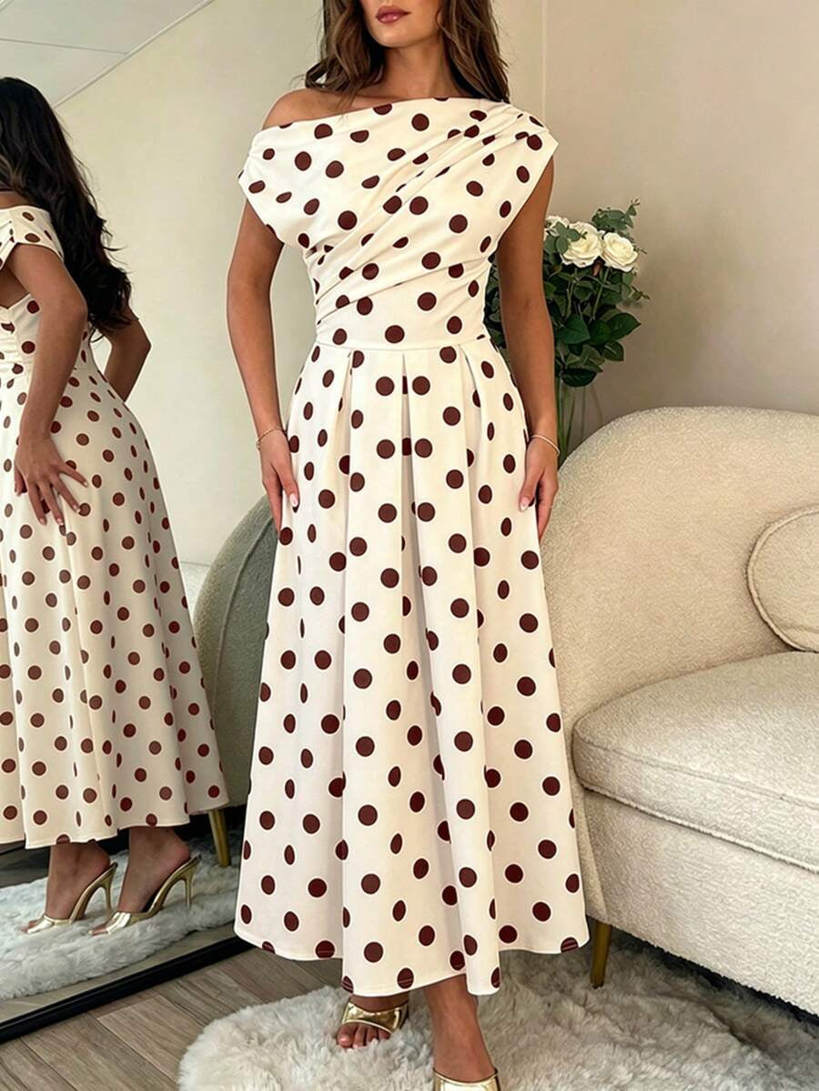 A-line Polka Dot Midi Wedding Guest Dress