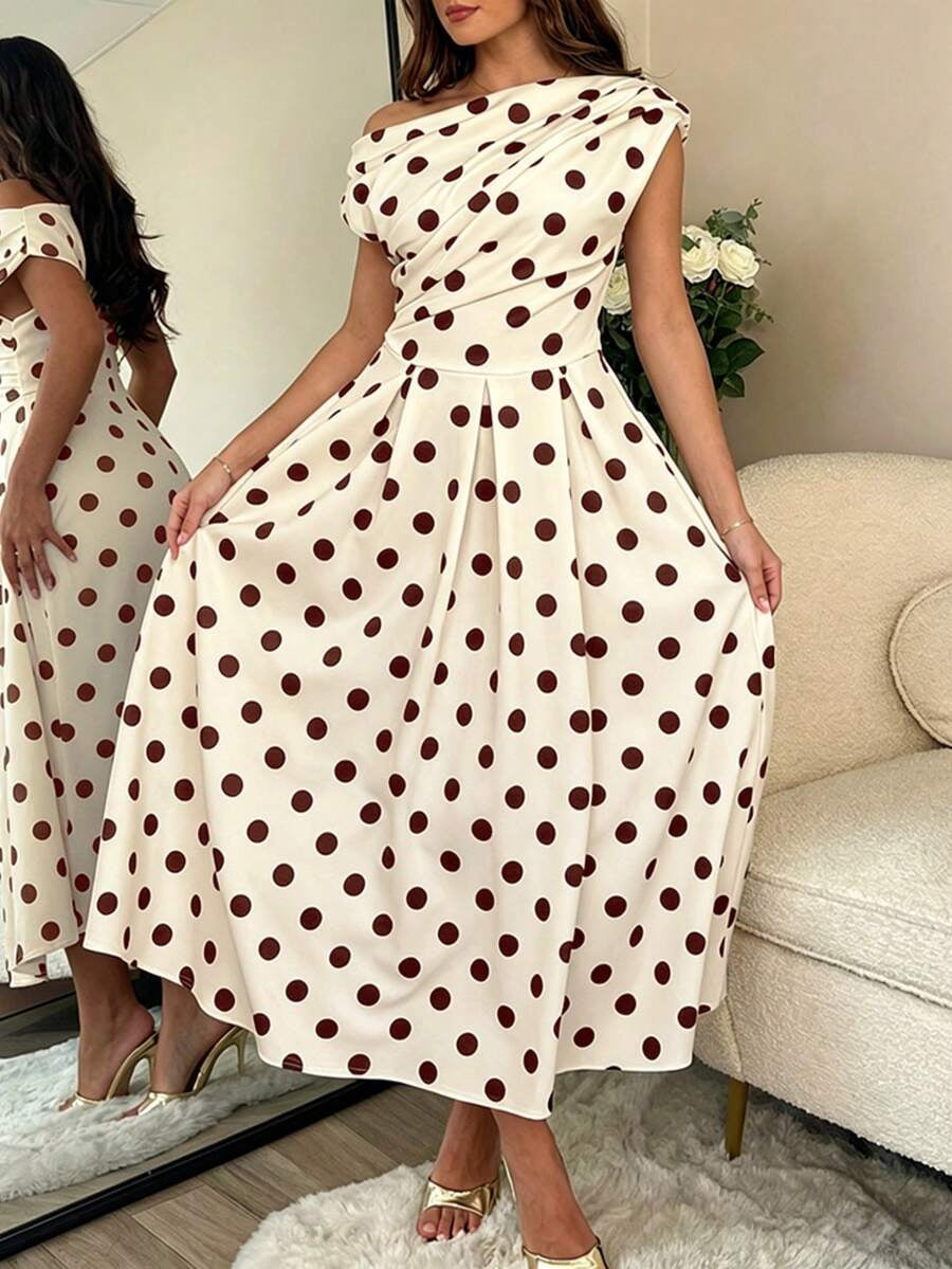 A-line Polka Dot Midi Wedding Guest Dress