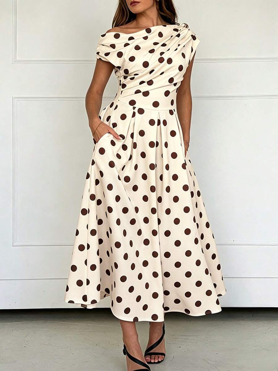 A-line Polka Dot Midi Wedding Guest Dress