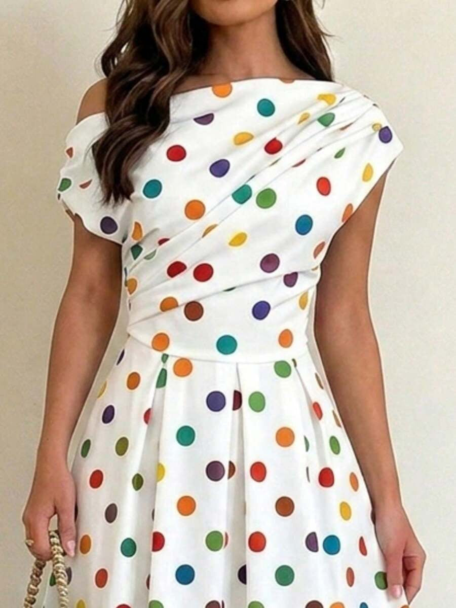A-line Polka Dot Midi Wedding Guest Dress