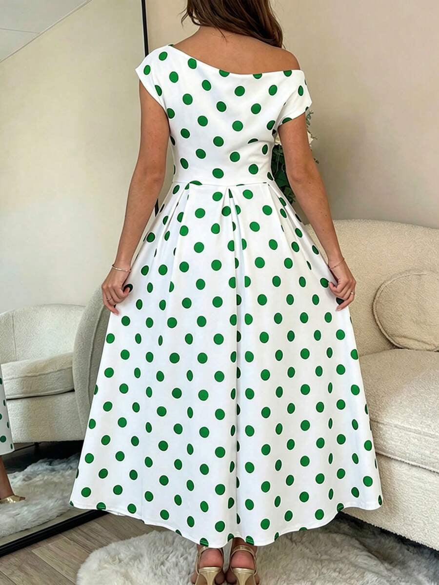 A-line Polka Dot Midi Wedding Guest Dress