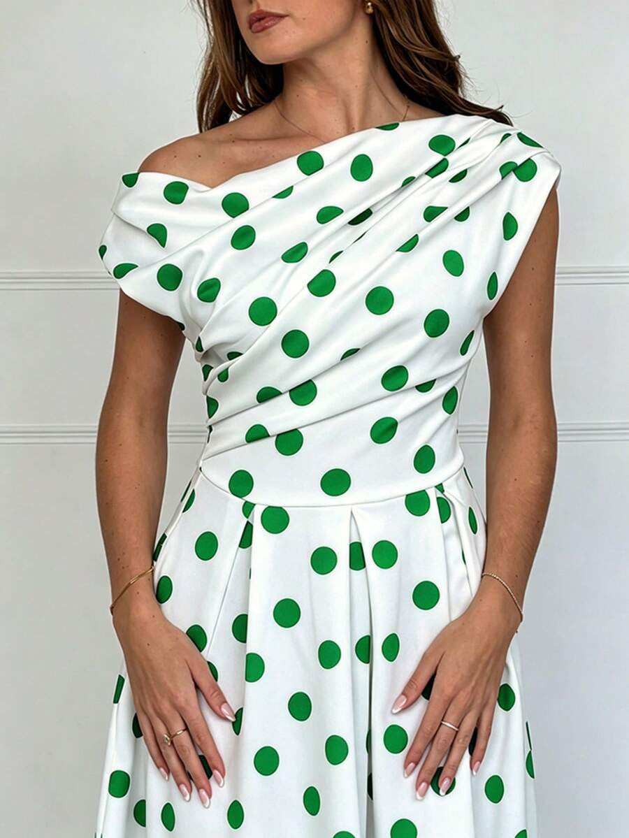 A-line Polka Dot Midi Wedding Guest Dress