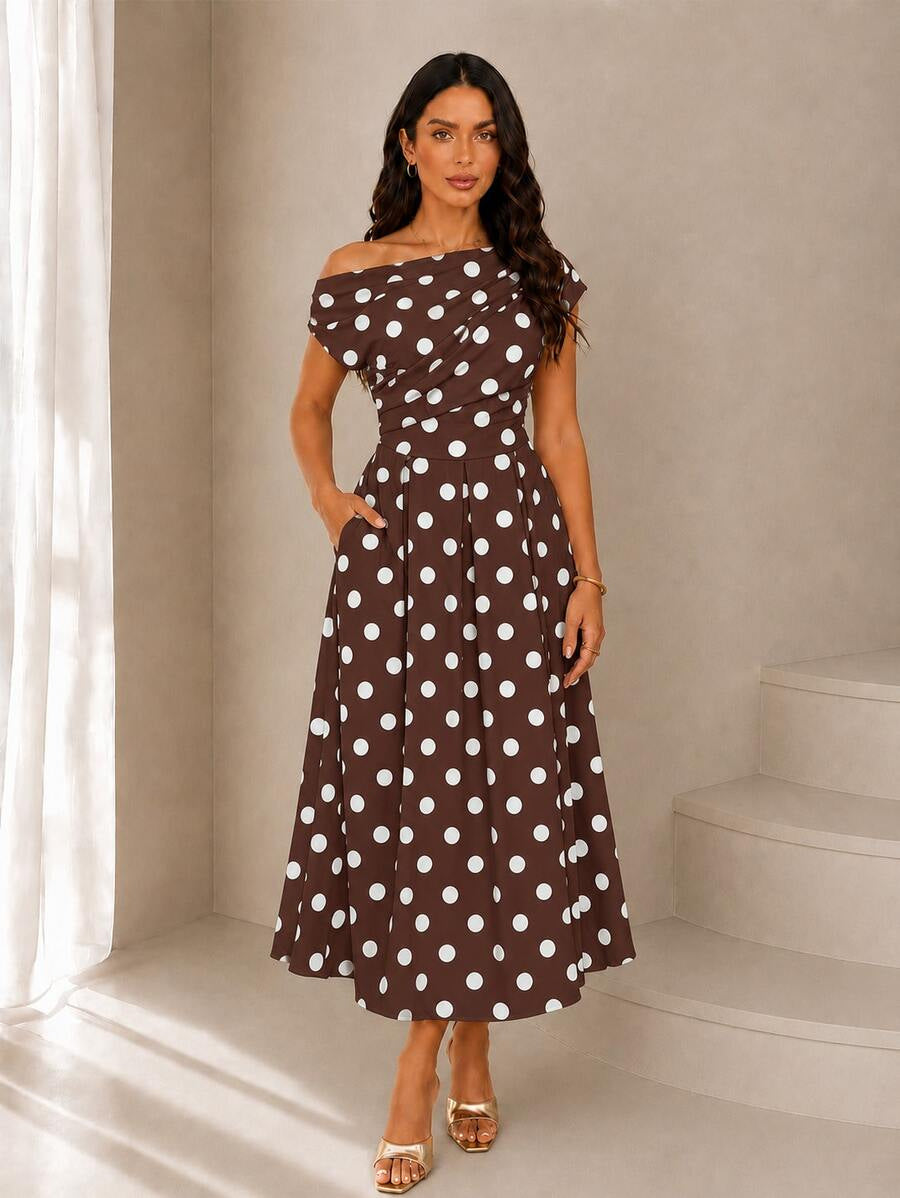 A-line Polka Dot Midi Wedding Guest Dress