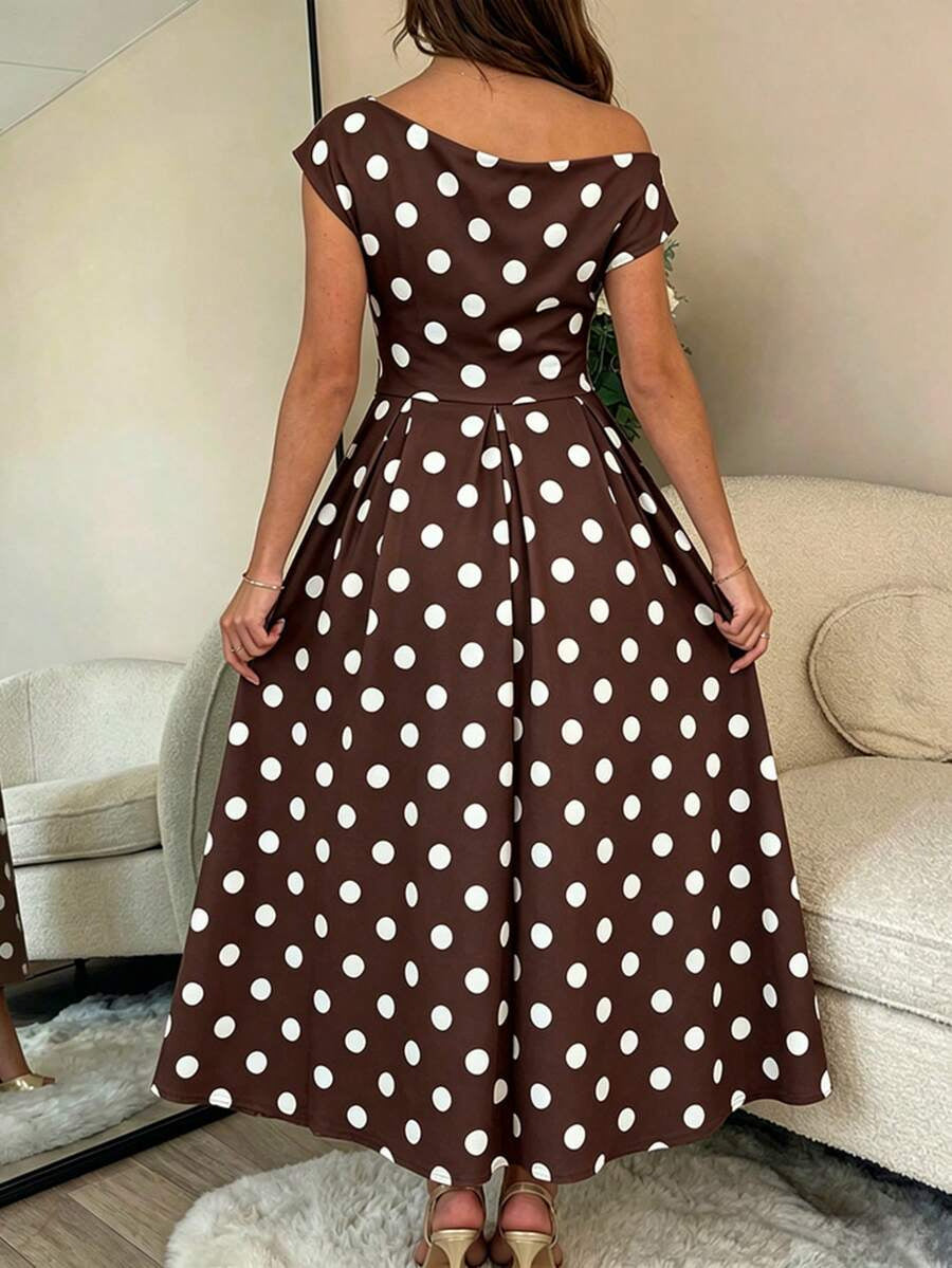 A-line Polka Dot Midi Wedding Guest Dress