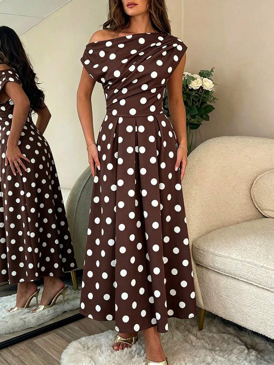 A-line Polka Dot Midi Wedding Guest Dress