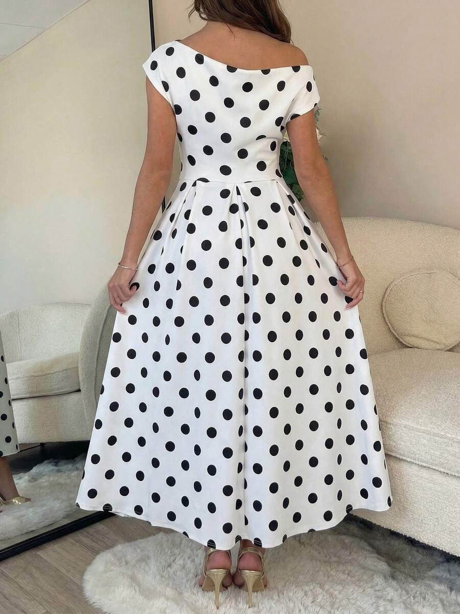 A-line Polka Dot Midi Wedding Guest Dress