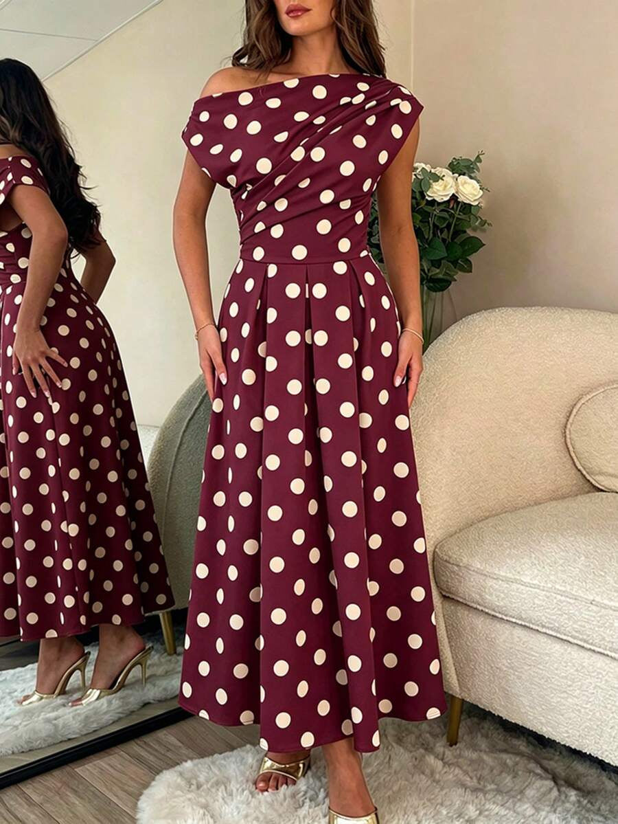 A-line Polka Dot Midi Wedding Guest Dress
