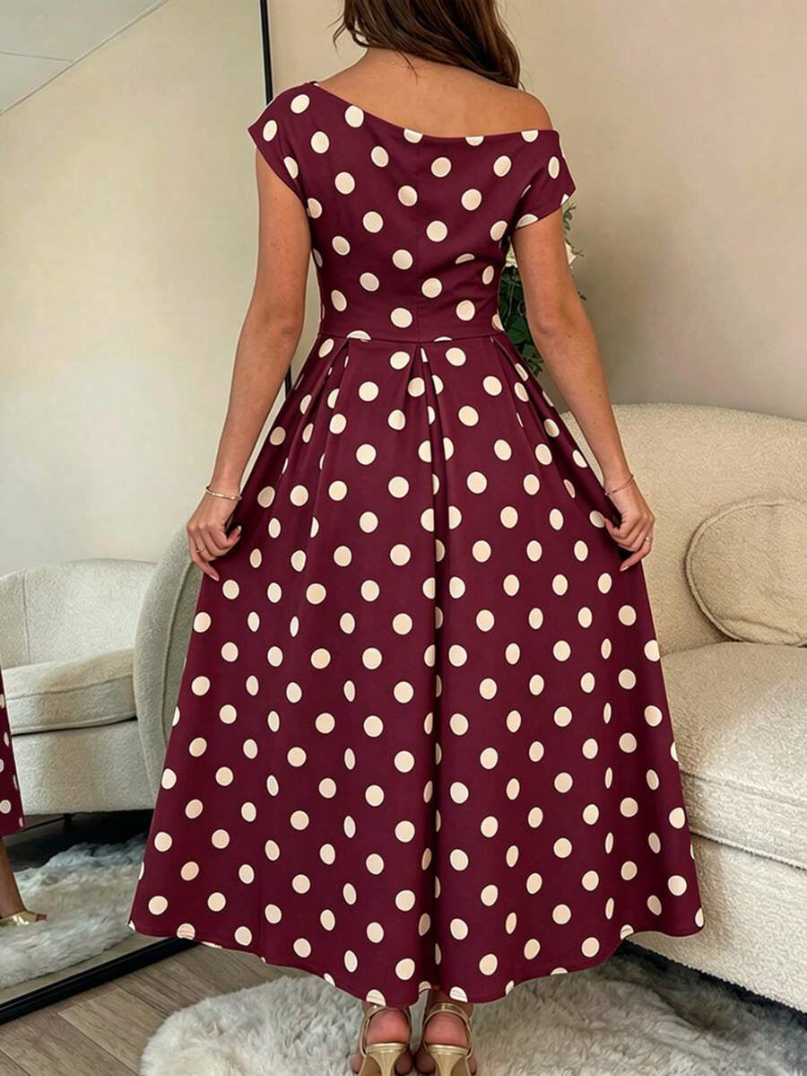 A-line Polka Dot Midi Wedding Guest Dress