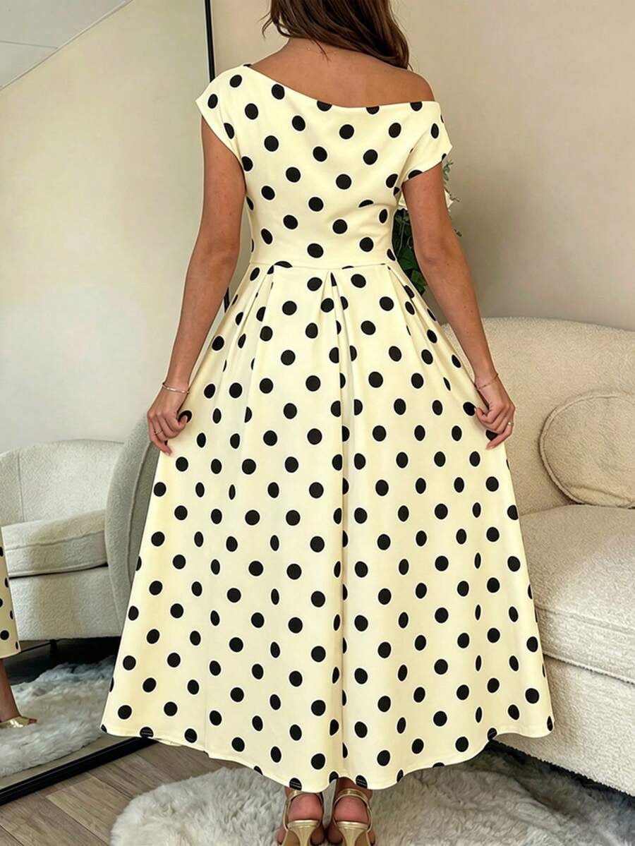 A-line Polka Dot Midi Wedding Guest Dress