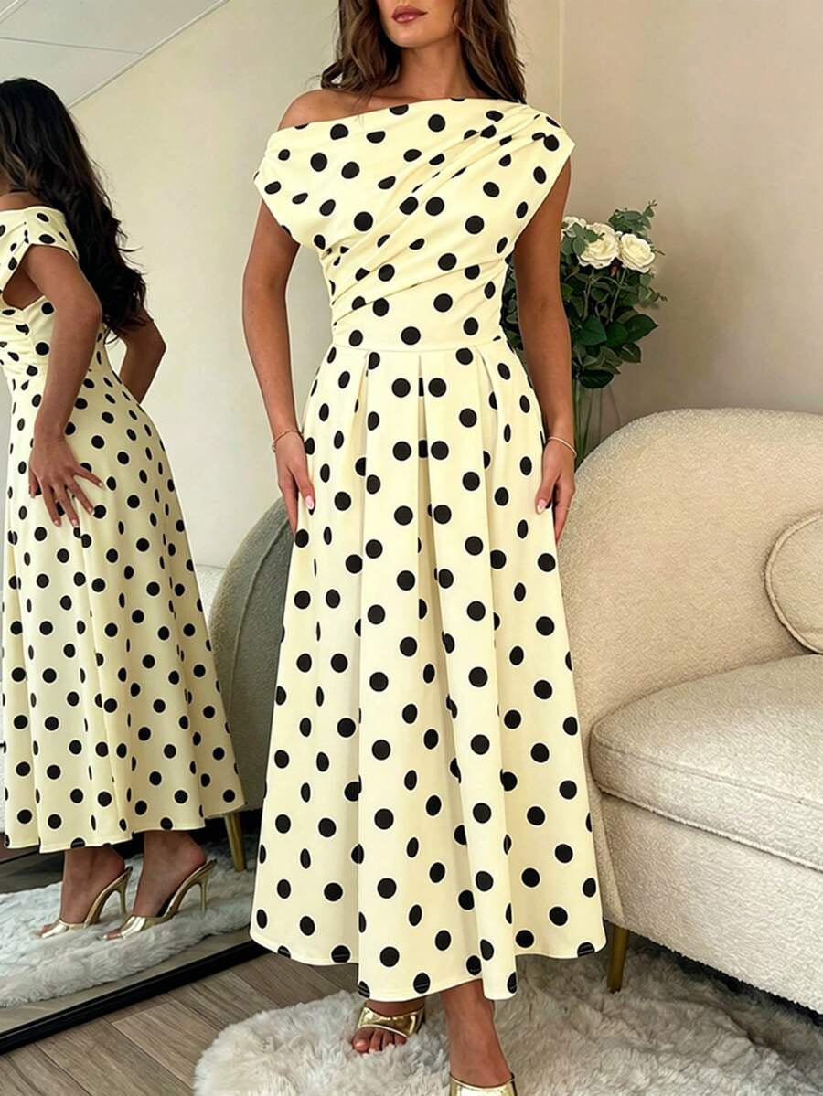 A-line Polka Dot Midi Wedding Guest Dress