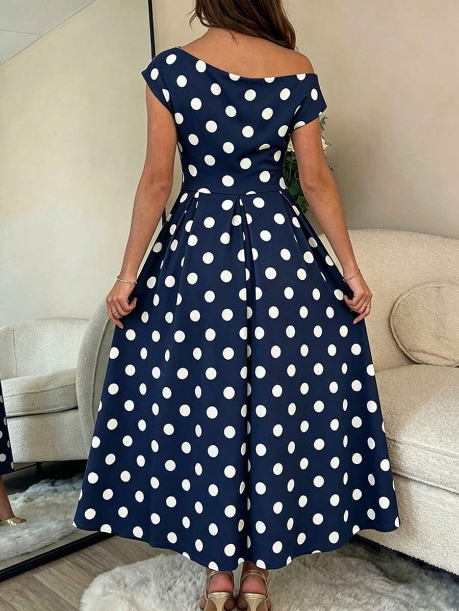 A-line Polka Dot Midi Wedding Guest Dress