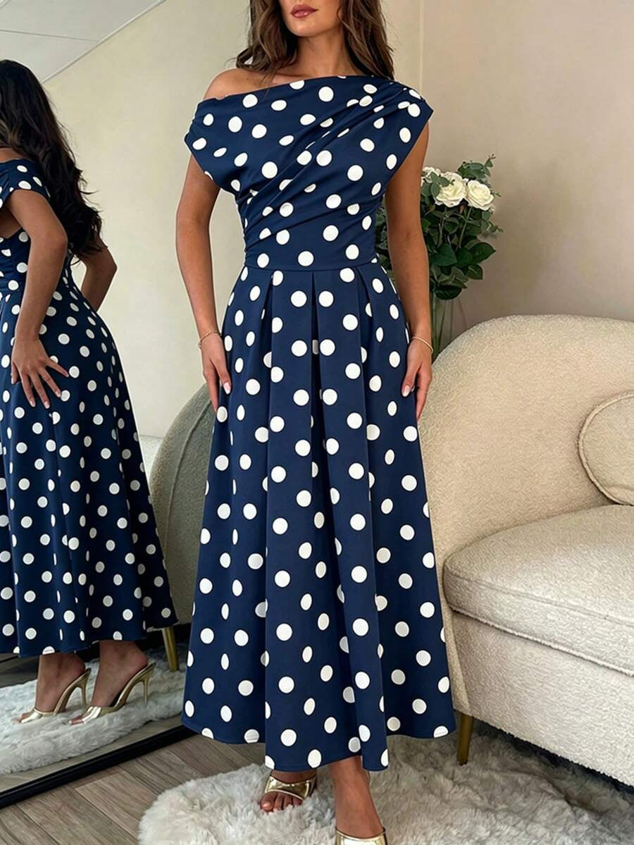 A-line Polka Dot Midi Wedding Guest Dress