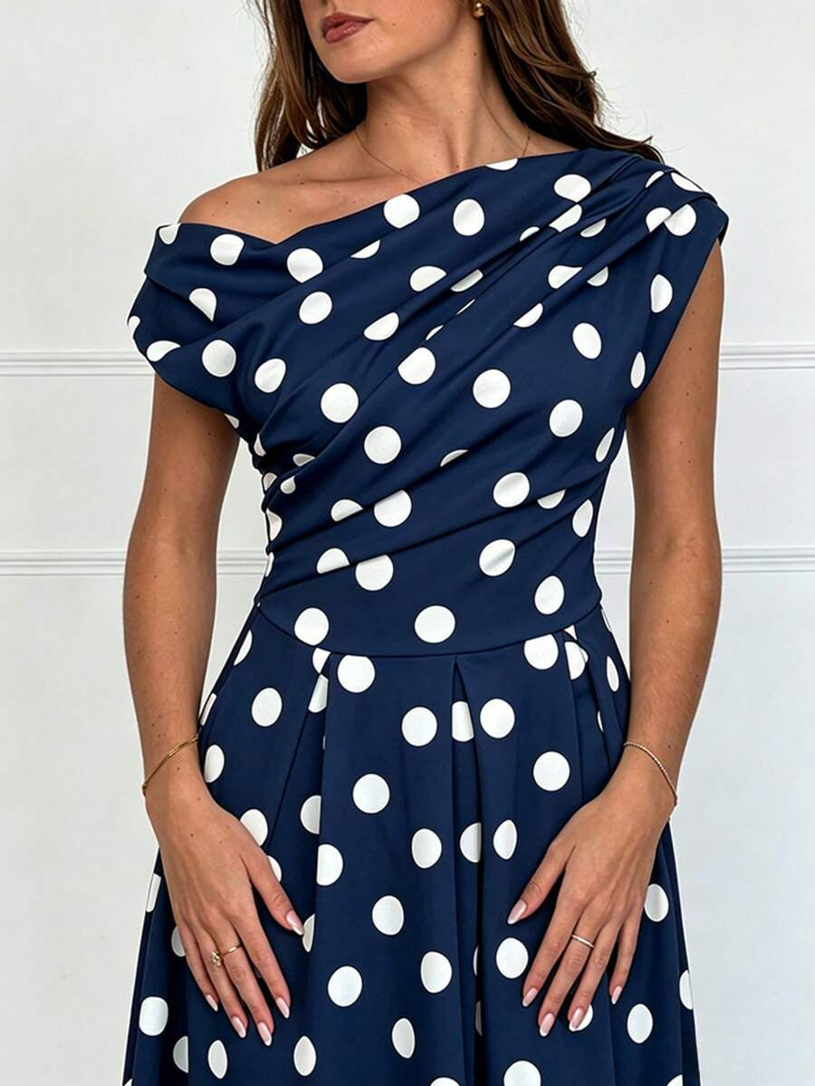 A-line Polka Dot Midi Wedding Guest Dress