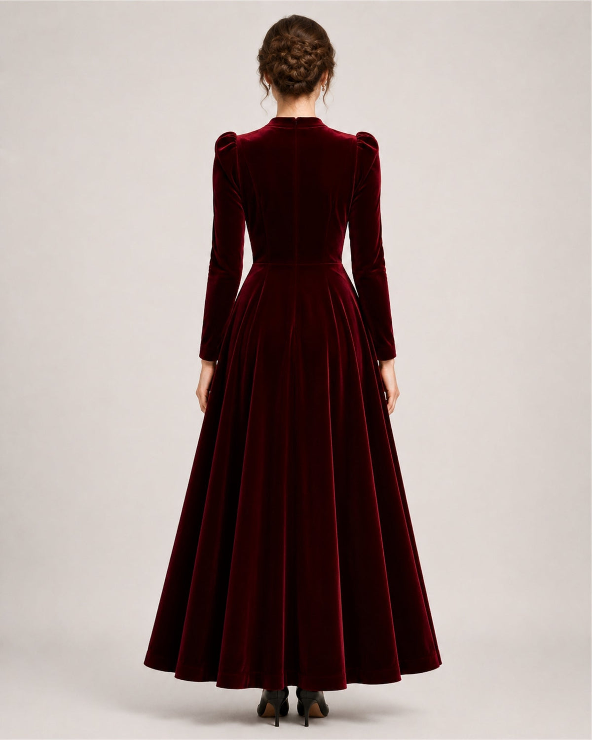 A-line Round Neck Long Sleeve Velvet Dress