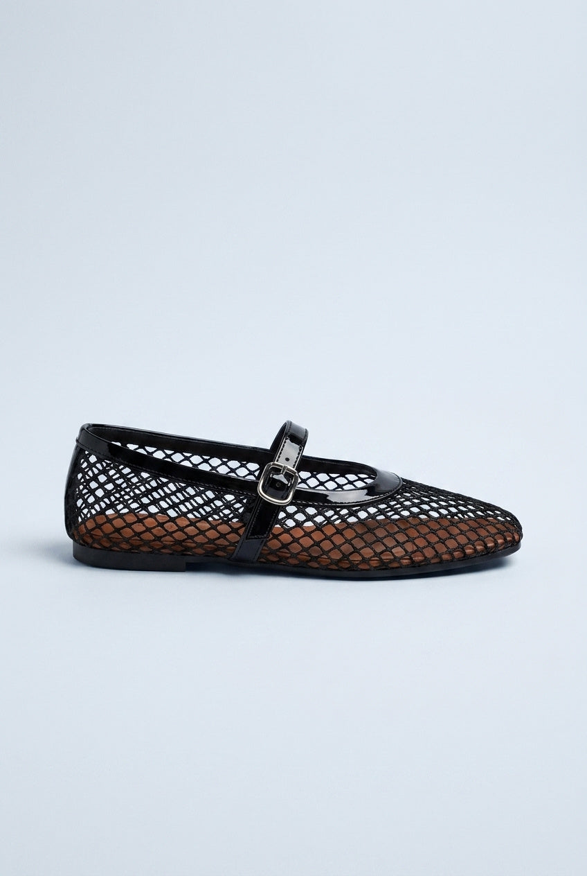 Buckle Mesh Mary Jane Flats