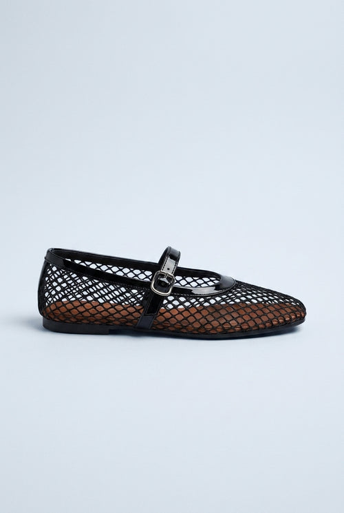 Buckle Mesh Mary Jane Flats