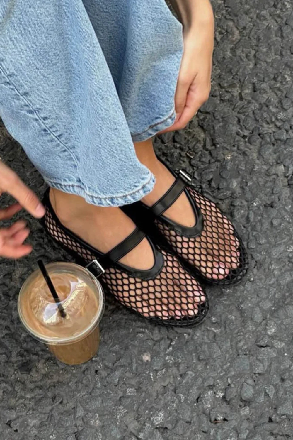 Buckle Mesh Mary Jane Flats