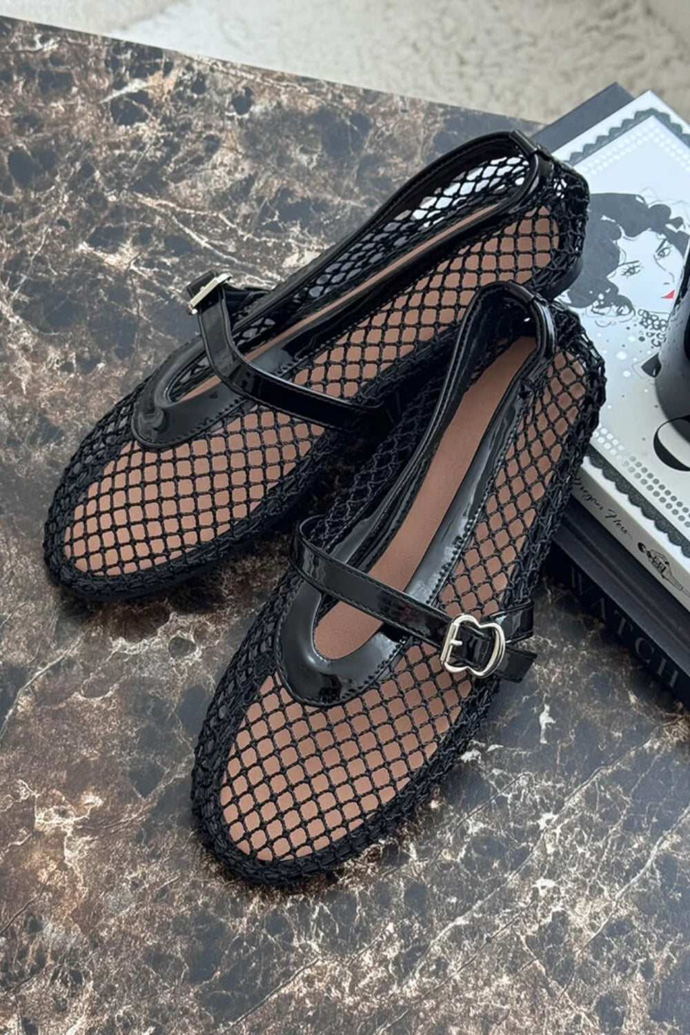 Buckle Mesh Mary Jane Flats