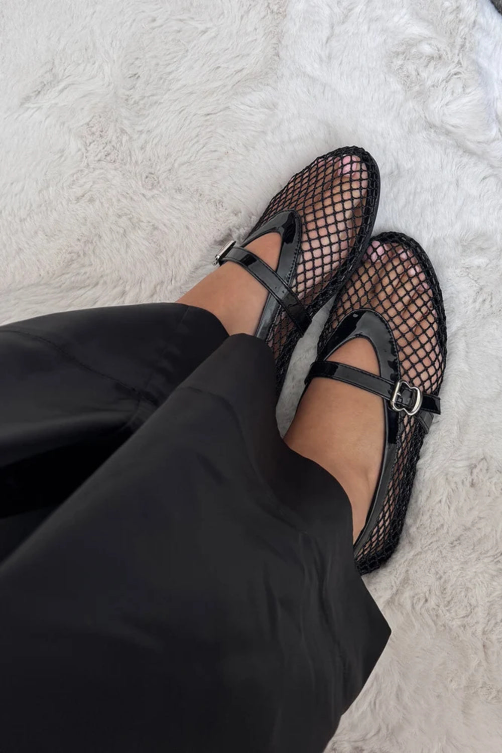 Buckle Mesh Mary Jane Flats