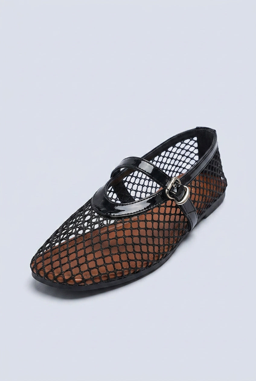 Buckle Mesh Mary Jane Flats