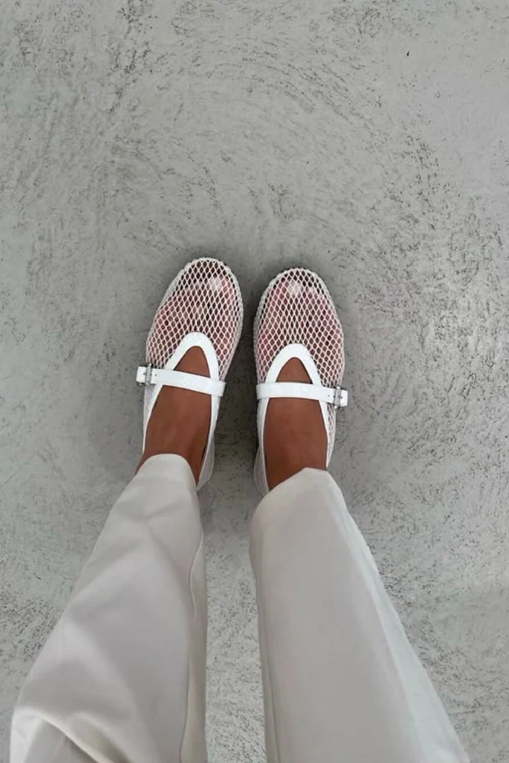 Buckle Mesh Mary Jane Flats