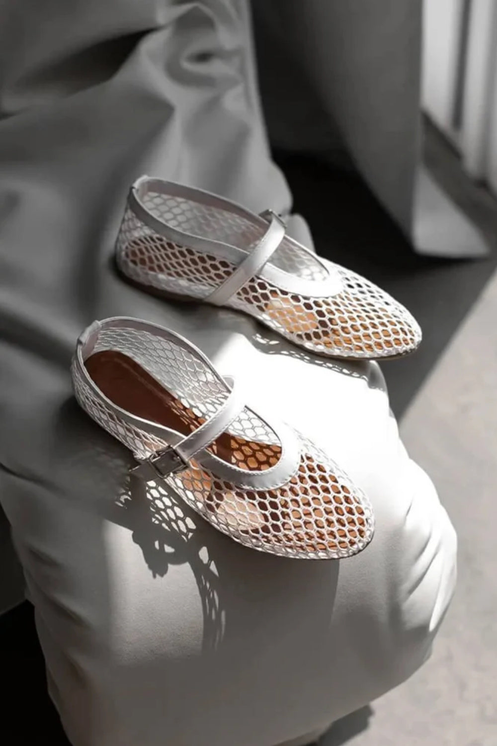 Buckle Mesh Mary Jane Flats