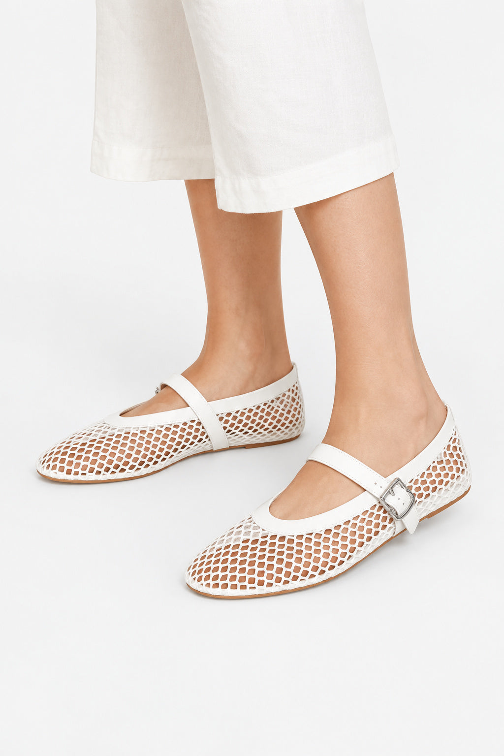 Buckle Mesh Mary Jane Flats