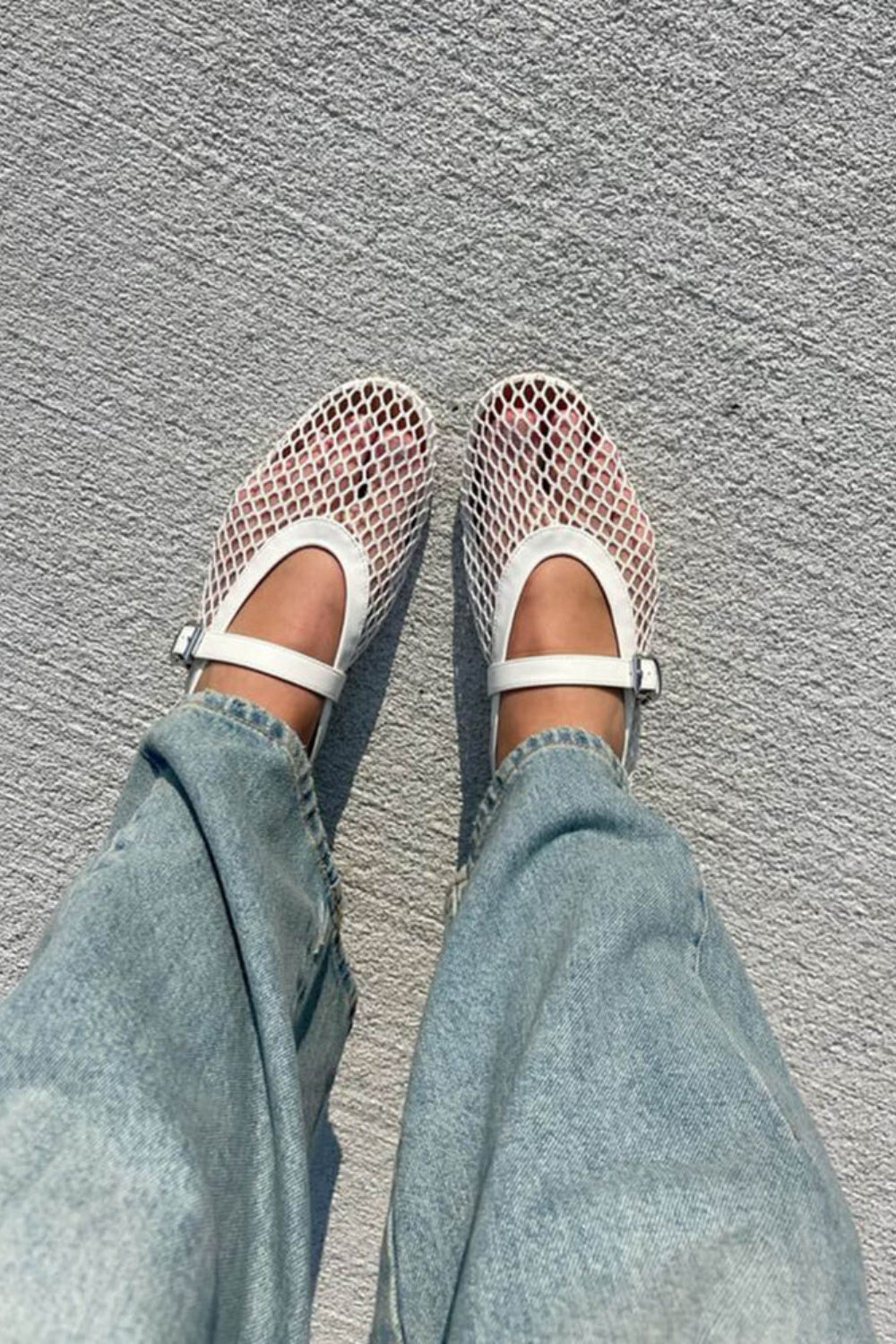 Buckle Mesh Mary Jane Flats