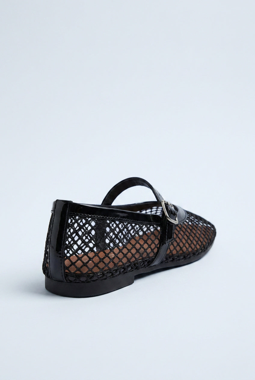 Buckle Mesh Mary Jane Flats