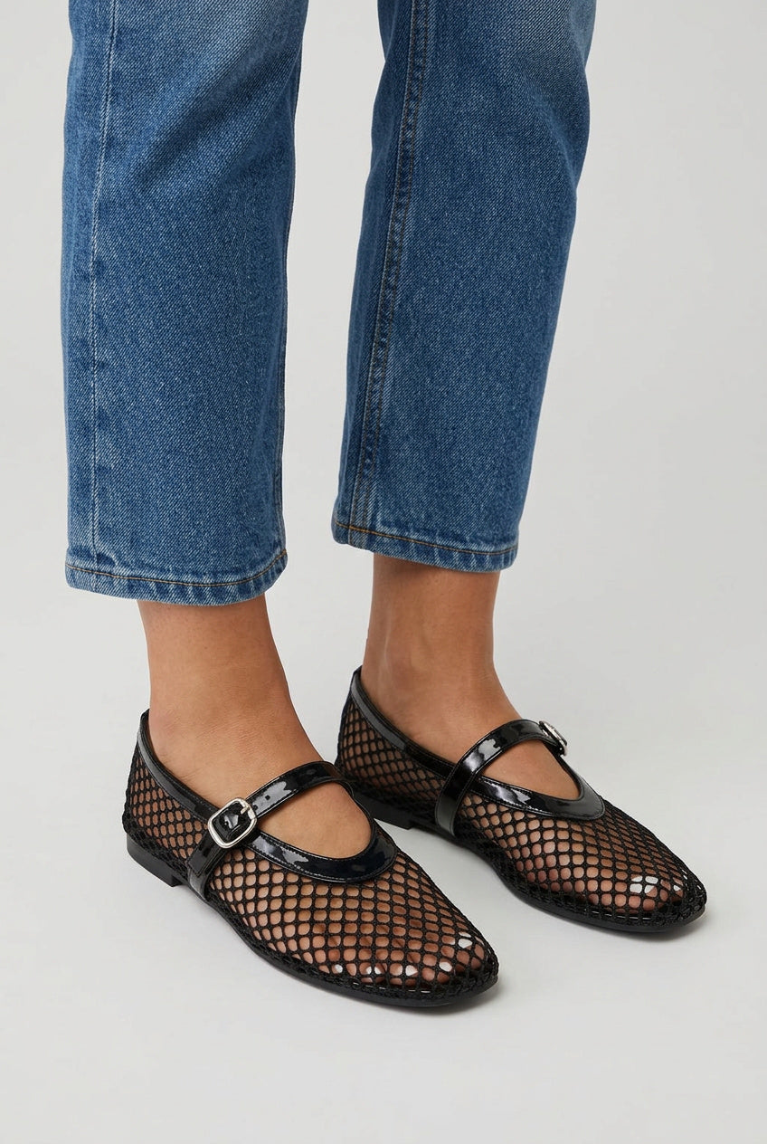 Buckle Mesh Mary Jane Flats