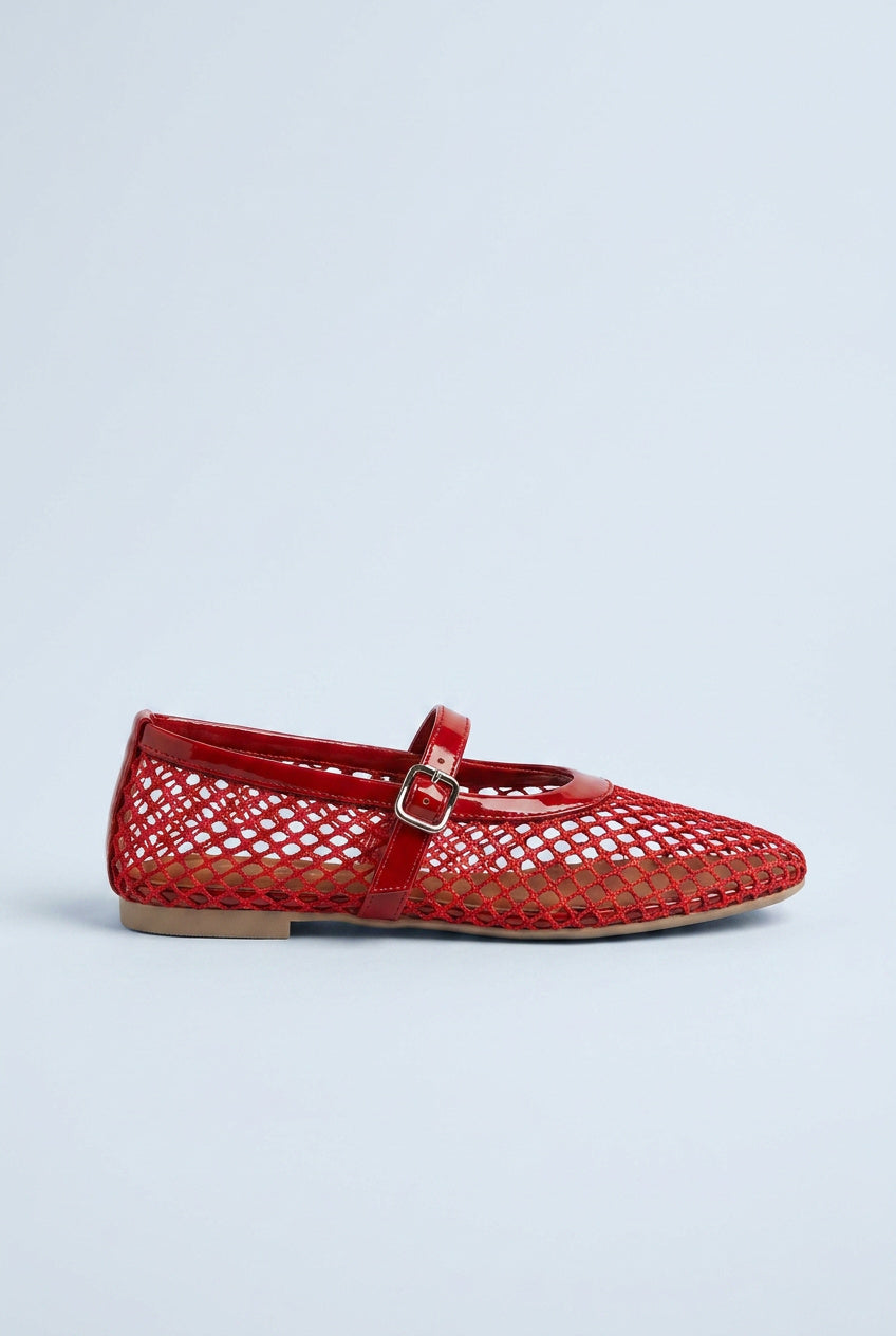 Buckle Mesh Mary Jane Flats