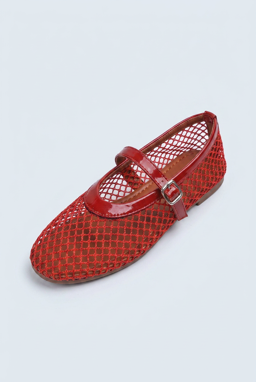 Buckle Mesh Mary Jane Flats