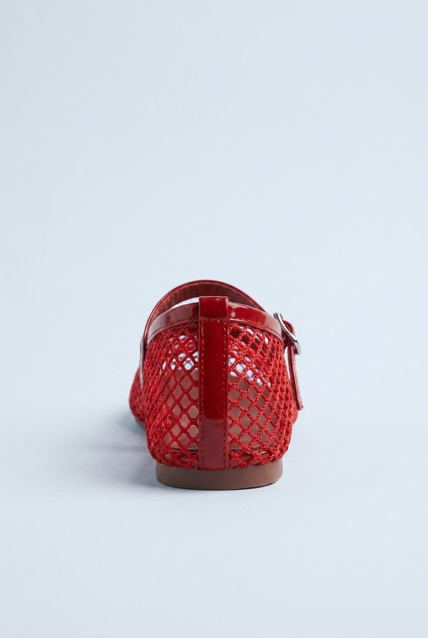 Buckle Mesh Mary Jane Flats