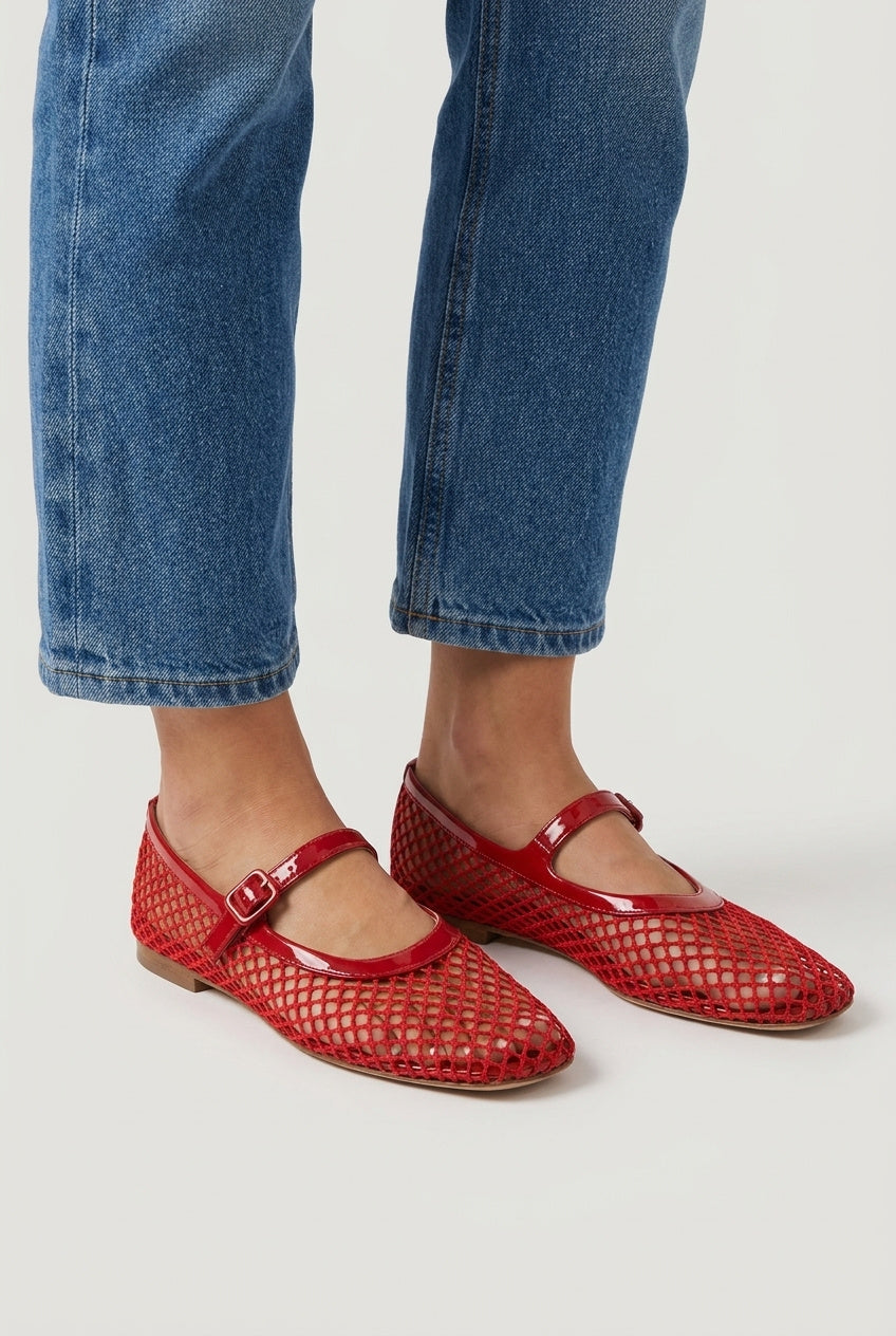 Buckle Mesh Mary Jane Flats