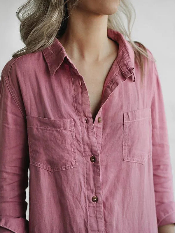 Collared Button Front Long Sleeve Jumpsuit