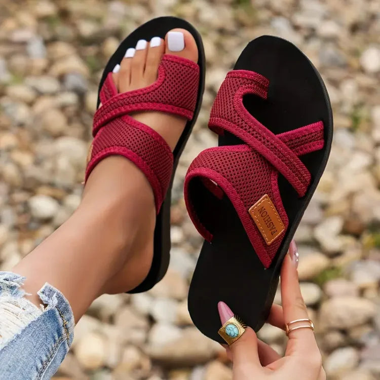 Comfortable Flat Sandals with Mesh Cross Strap and Open Toe