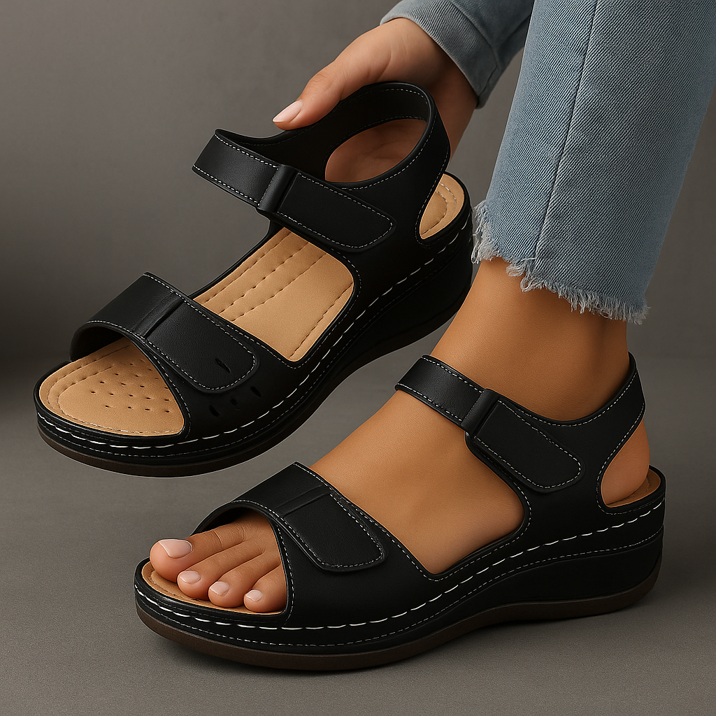 Comfortable Wedge Sandals with Velcro Ankle Strap and Cushioned Footbed