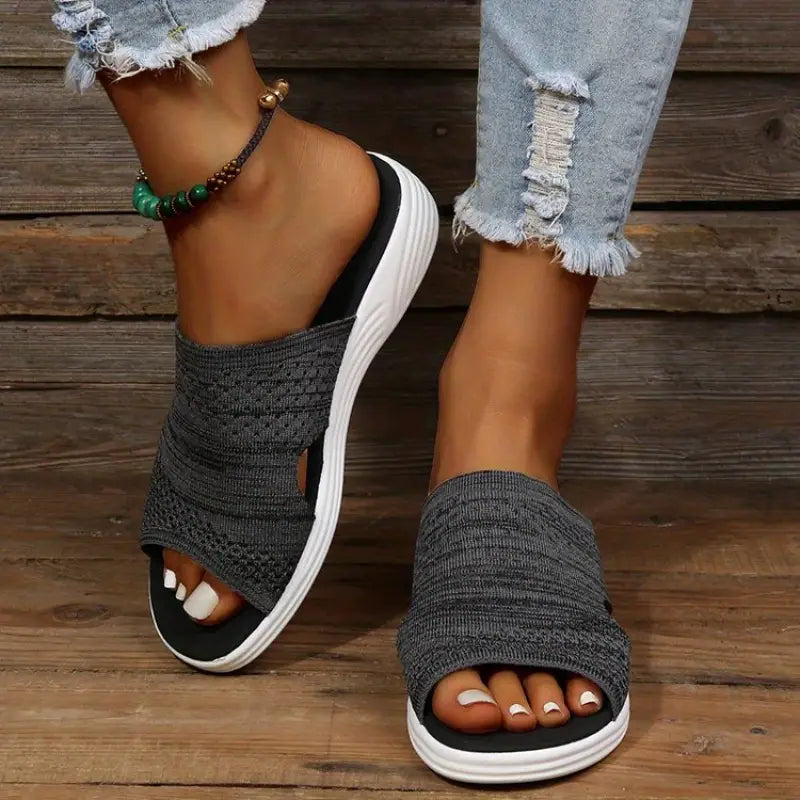 Comfortable Wedge Sandals with Knit Upper and Cushioned Platform Sole